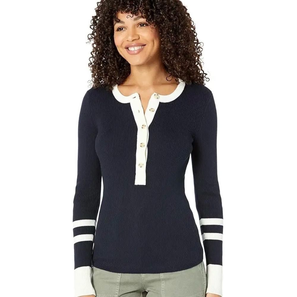 Faherty Mikki Cashmere Blend Henley Sweater Women’s Size L Nautical Colorblock
